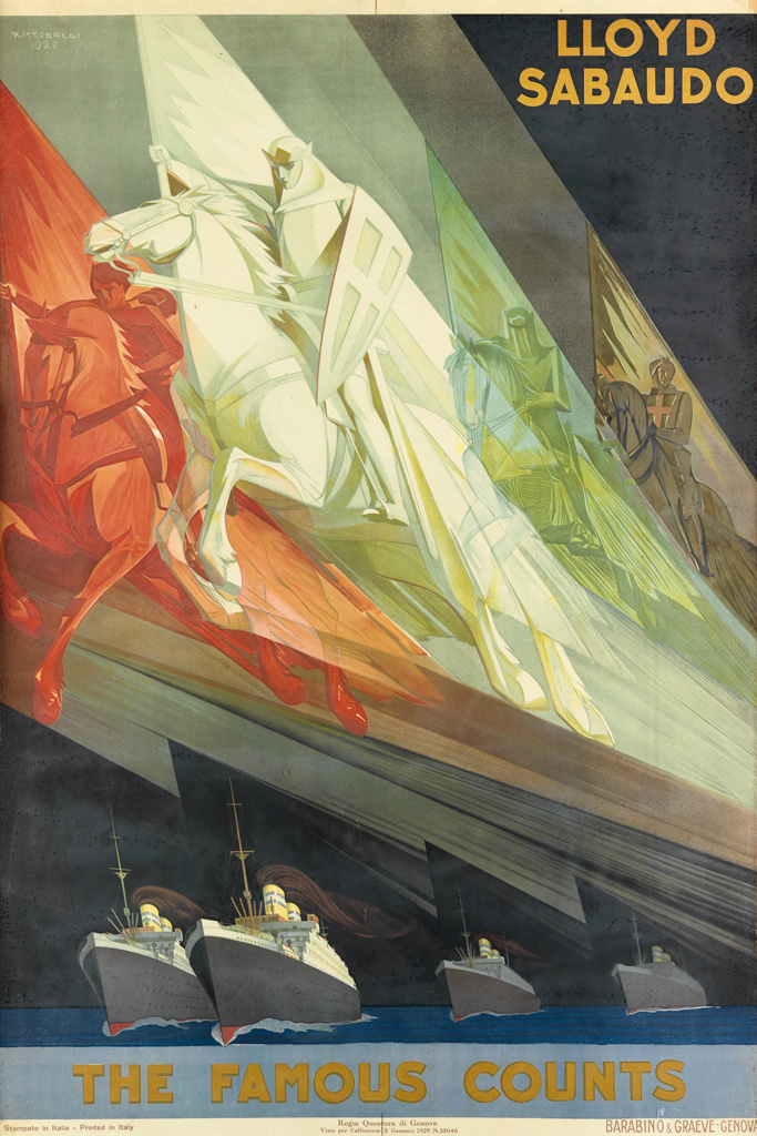 GIUSEPPE RICCOBALDI DEL BAVA (1887-1976). LLOYD SABAUDO / THE FAMOUS COUNTS. 1928. 38x25 inches, 98x65 cm. Barabino & Graeve, Genova.